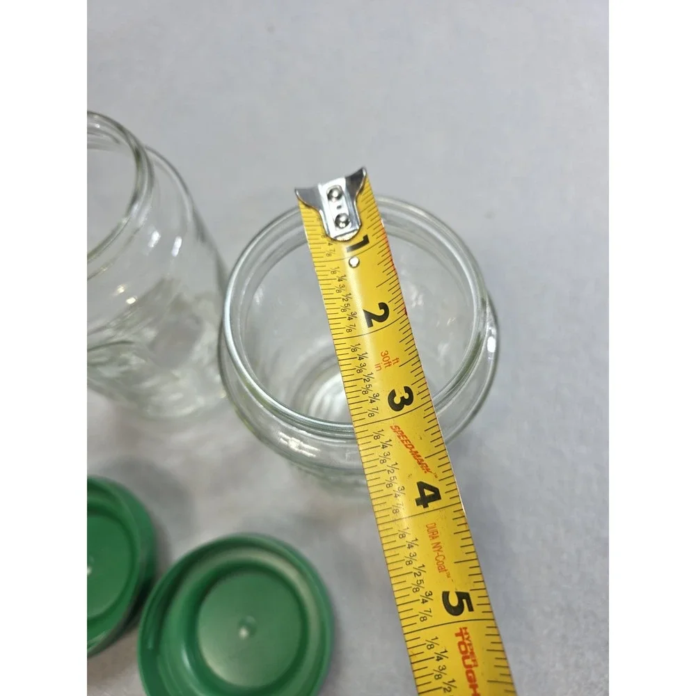 Set Of 2 Vintage Anchor Hocking Glass Canister Jars Green Plastic Lids
